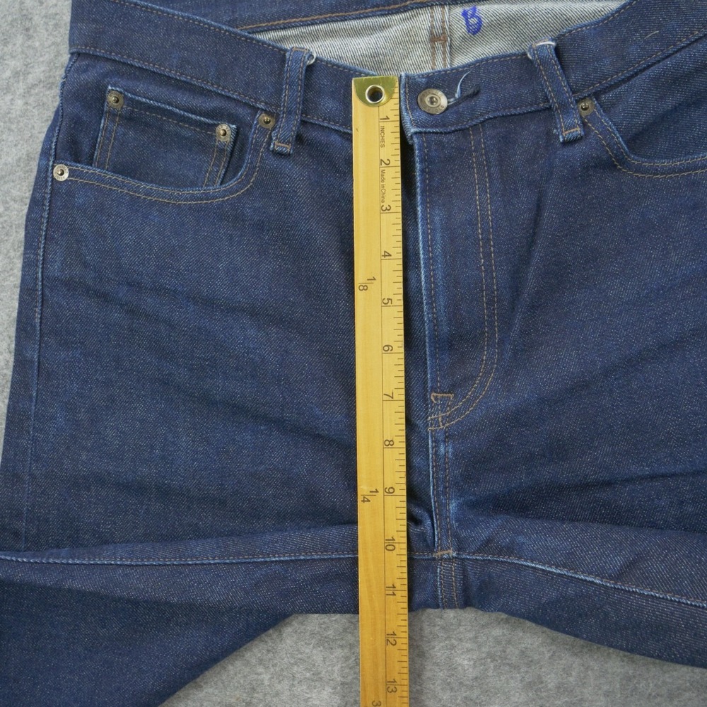 Uniqlo Jeans Mens Blue 33 Straight Leg Selvedge Mid Rise Zip Fly Dark Wash - Picture 8 of 11